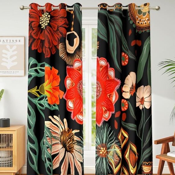 Boho Floral Blackout Curtains – 2 Panels 52
